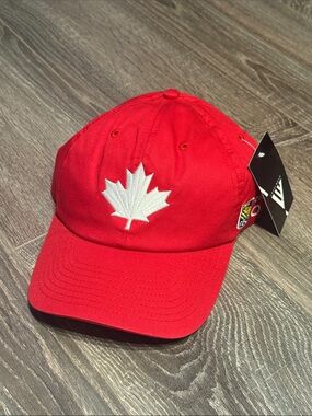 Red Baseball Cap with White Maple Leaf Embroidery Canadian Open